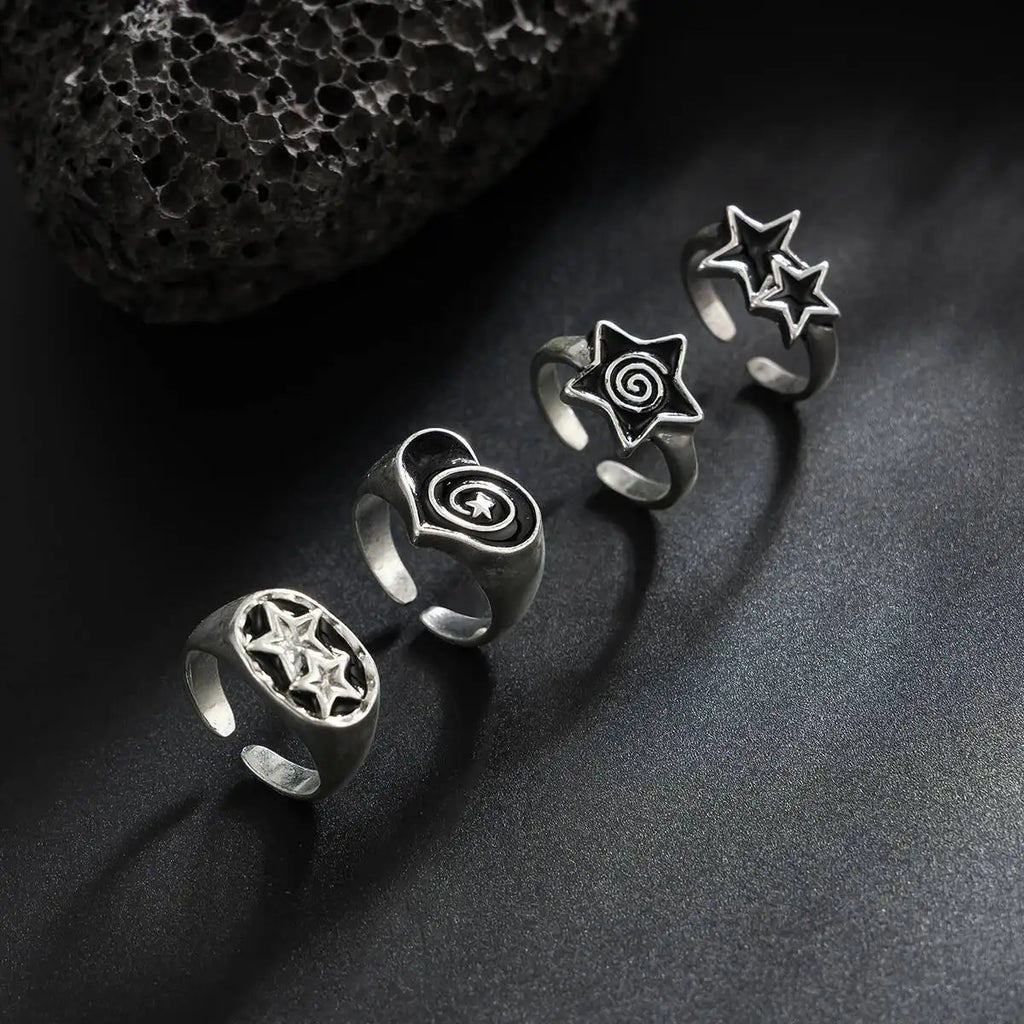 Star Wide 4-Stack Ring Set