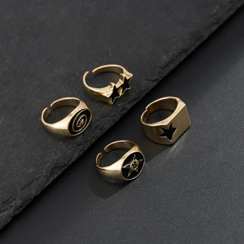 Star Wide 4-Stack Ring Set